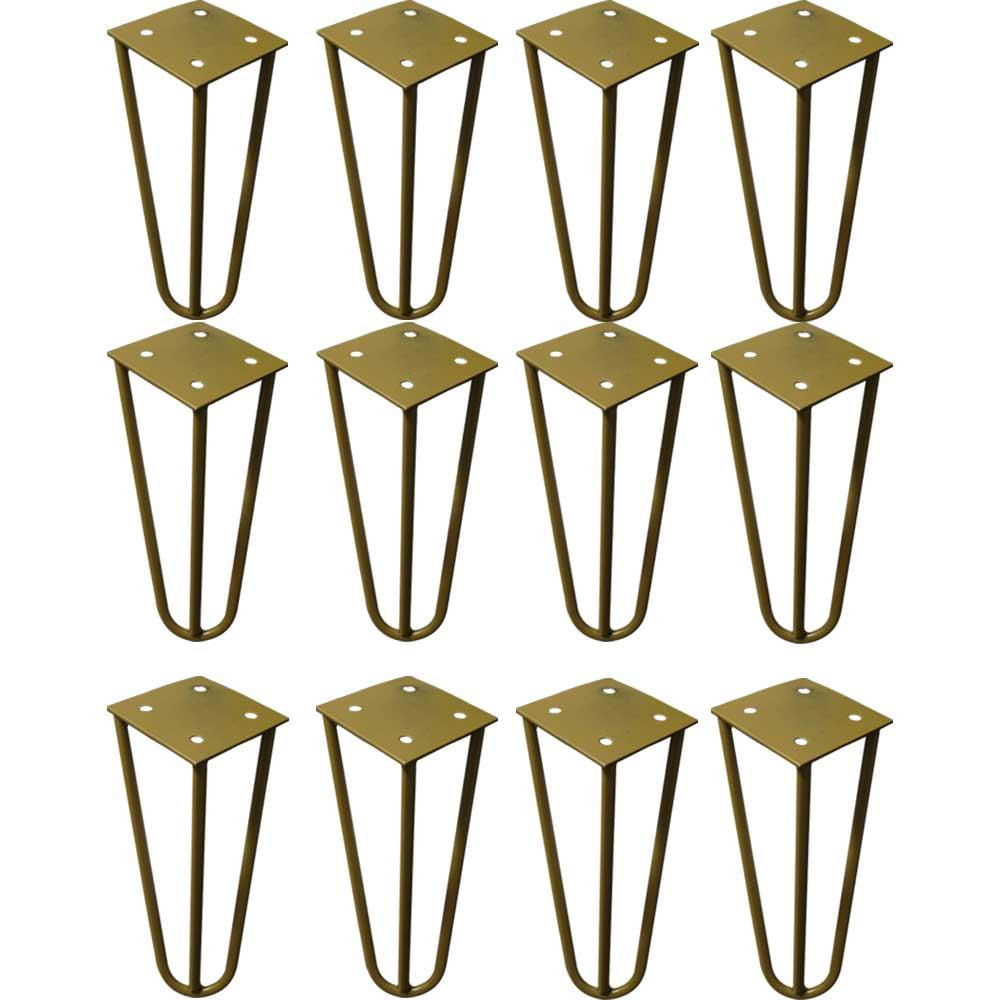 Kit 12 Pés de Metal 25 CM Hairpin Legs Rack e Puffs Dourado