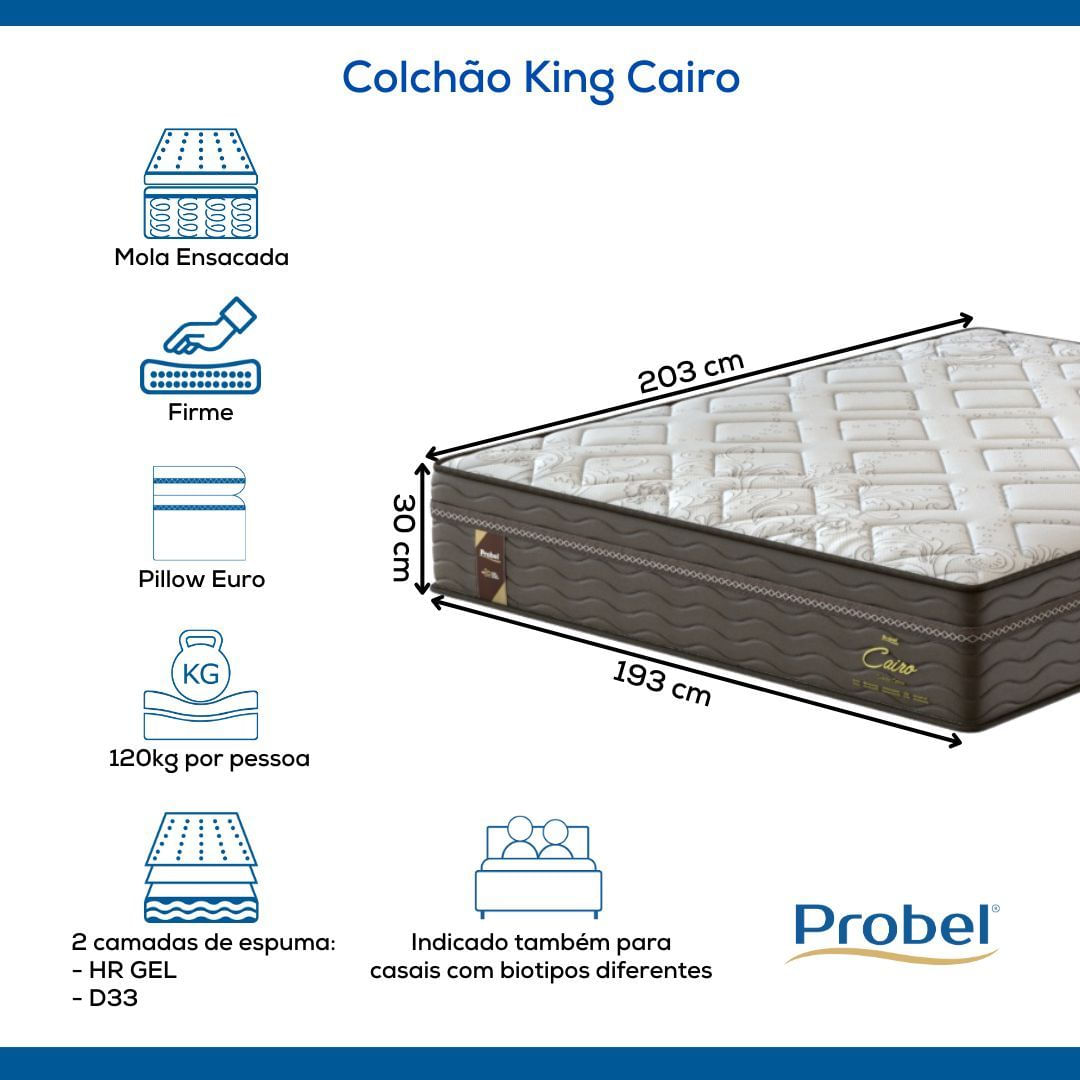 Colchão King Mola Ensacada Probel Cairo Ultra Gel (193x203x30cm)