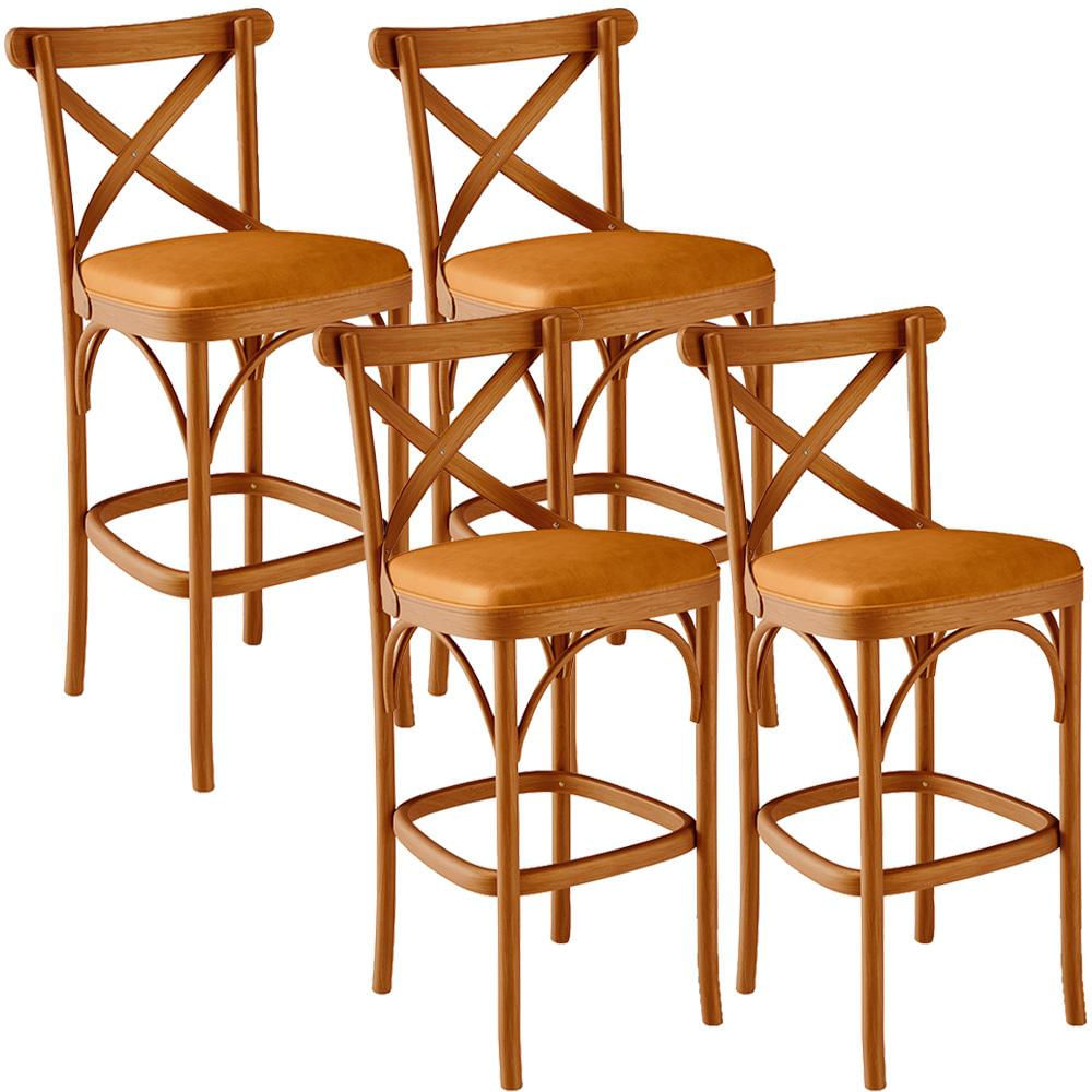 Kit 04 Banquetas Altas Cozinha Bancada Bar Sala Jantar Estofada Ávila L02 Couríssimo Whisky - Lyam