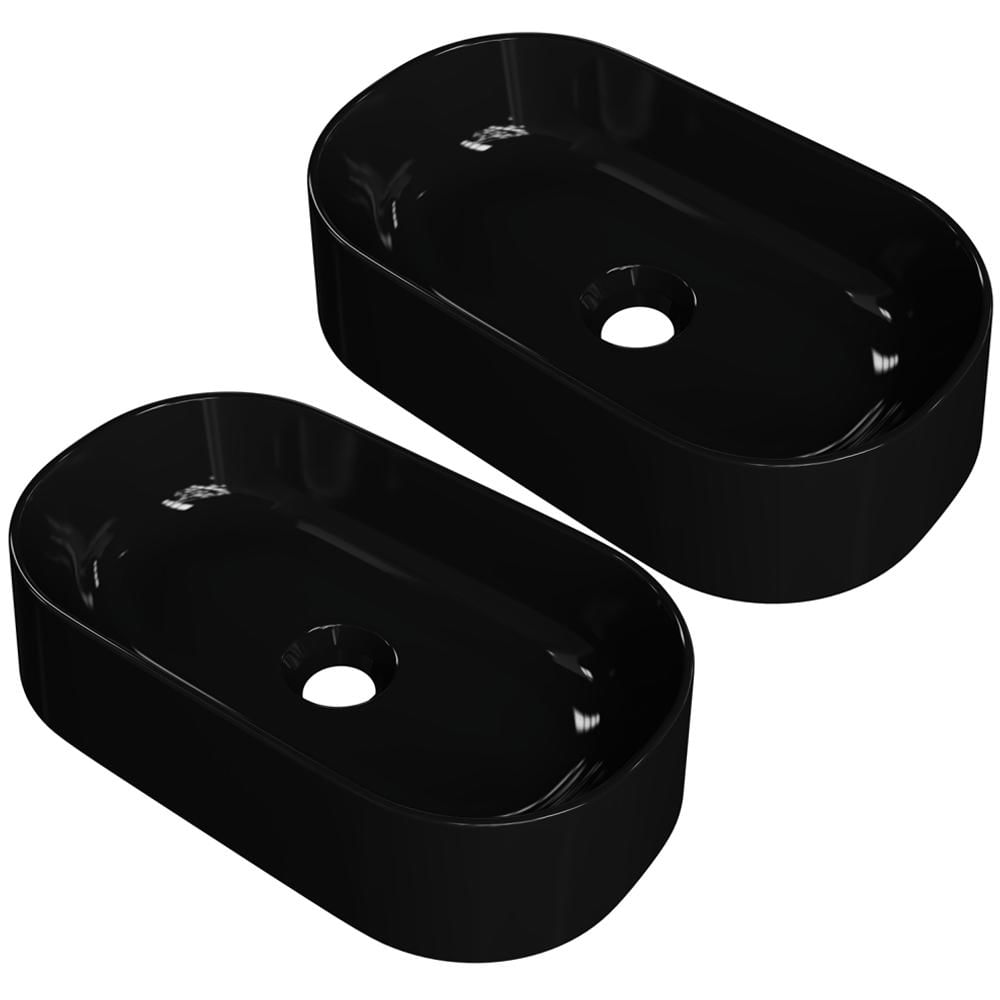 Kit 02 Cubas de Apoio Oval Para Banheiro Lavabo Laila C01 O42W Preto - Lyam