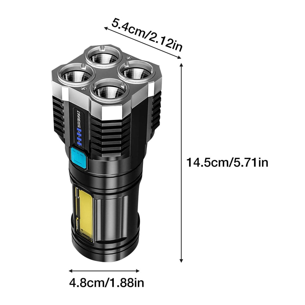 LANTERNA LED TÁTICA 4 NÚCLEOS ALTO BRILHO LONGO ALCANCE ULTRA ILUMINAÇÃO CARREGAMENTO USB Único / Preto