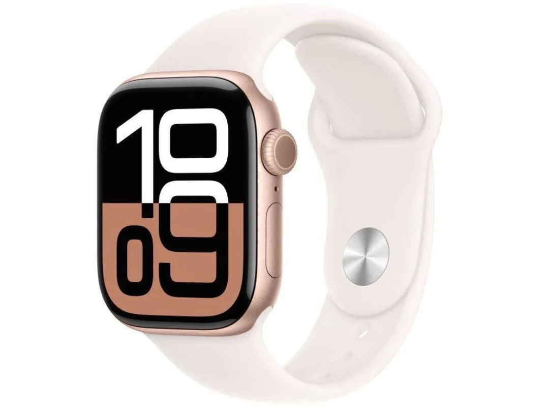 Apple Watch Series 10 (GPS 42 mm) Caixa Ouro Rosa em Alumínio com Pulseira Esportiva Blush Clara (Rose Gold)