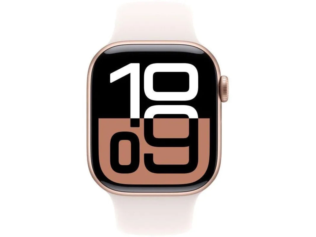 Apple Watch Series 10 (GPS 42 mm) Caixa Ouro Rosa em Alumínio com Pulseira Esportiva Blush Clara (Rose Gold)