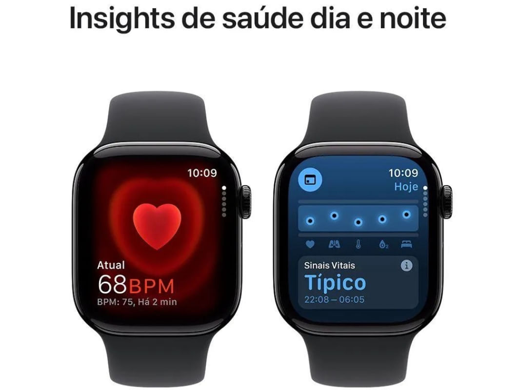 Apple Watch Series 10 (GPS 46 mm) Caixa Preto Brilhante em Alumínio com Pulseira Esportiva Preta (Jet Black)