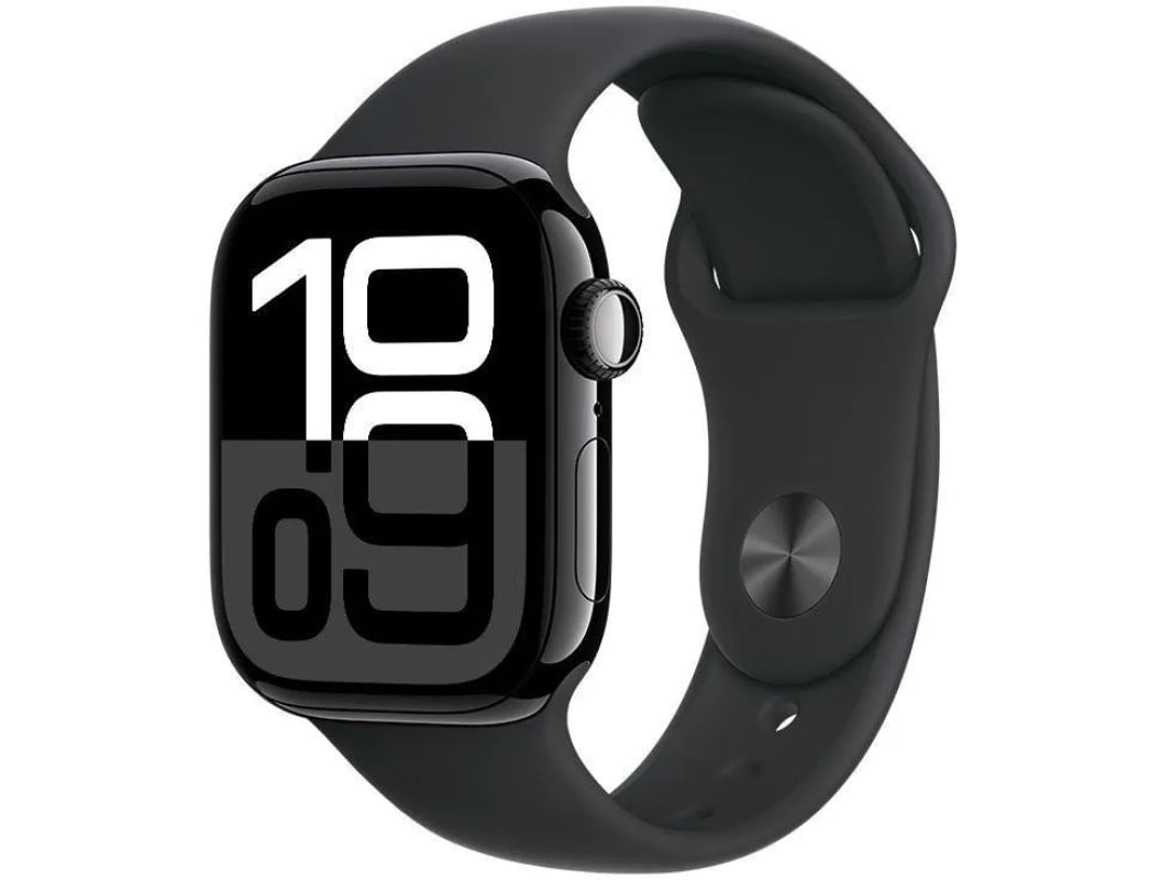 Apple Watch Series 10 (GPS 46 mm) Caixa Preto Brilhante em Alumínio com Pulseira Esportiva Preta (Jet Black)