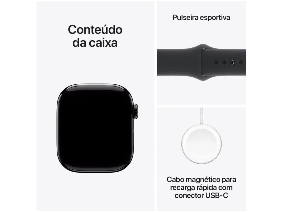 Apple Watch Series 10 (GPS 46 mm) Caixa Preto Brilhante em Alumínio com Pulseira Esportiva Preta (Jet Black)