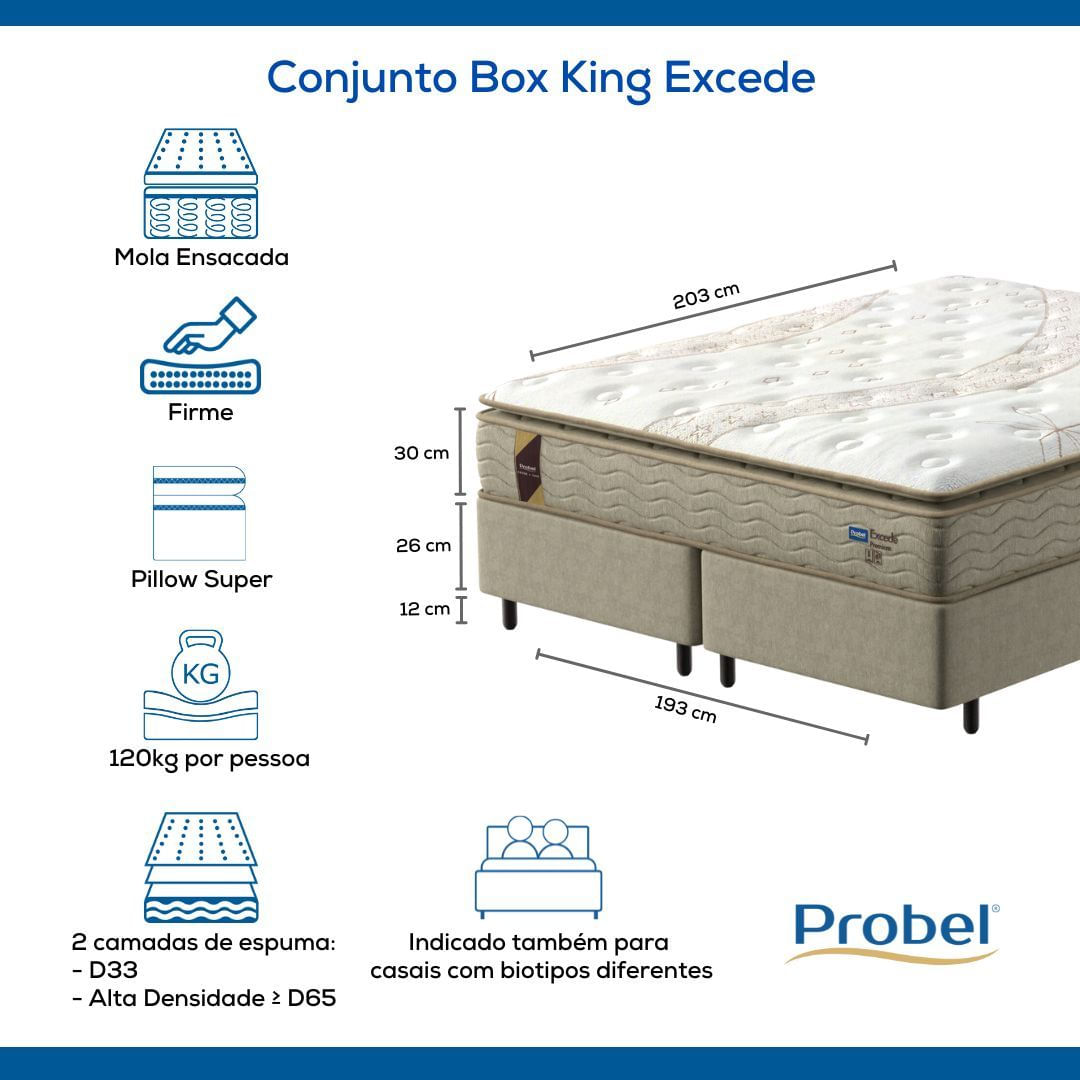 Conjunto Box King Mola Ensacada Probel Excede Premium (193x203x56cm)