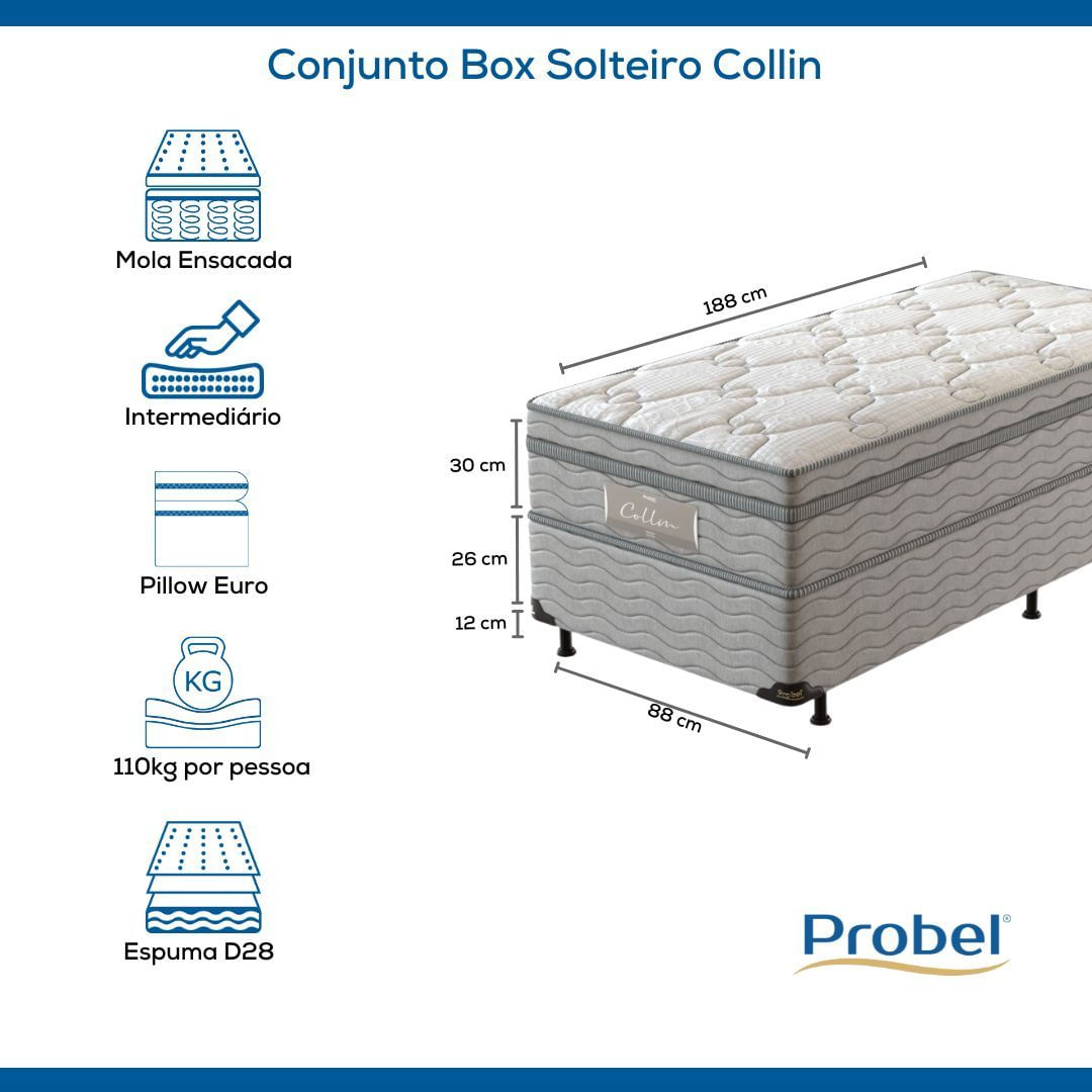 Conjunto Box Solteiro Mola Ensacada Probel Collin (88x188x56cm)