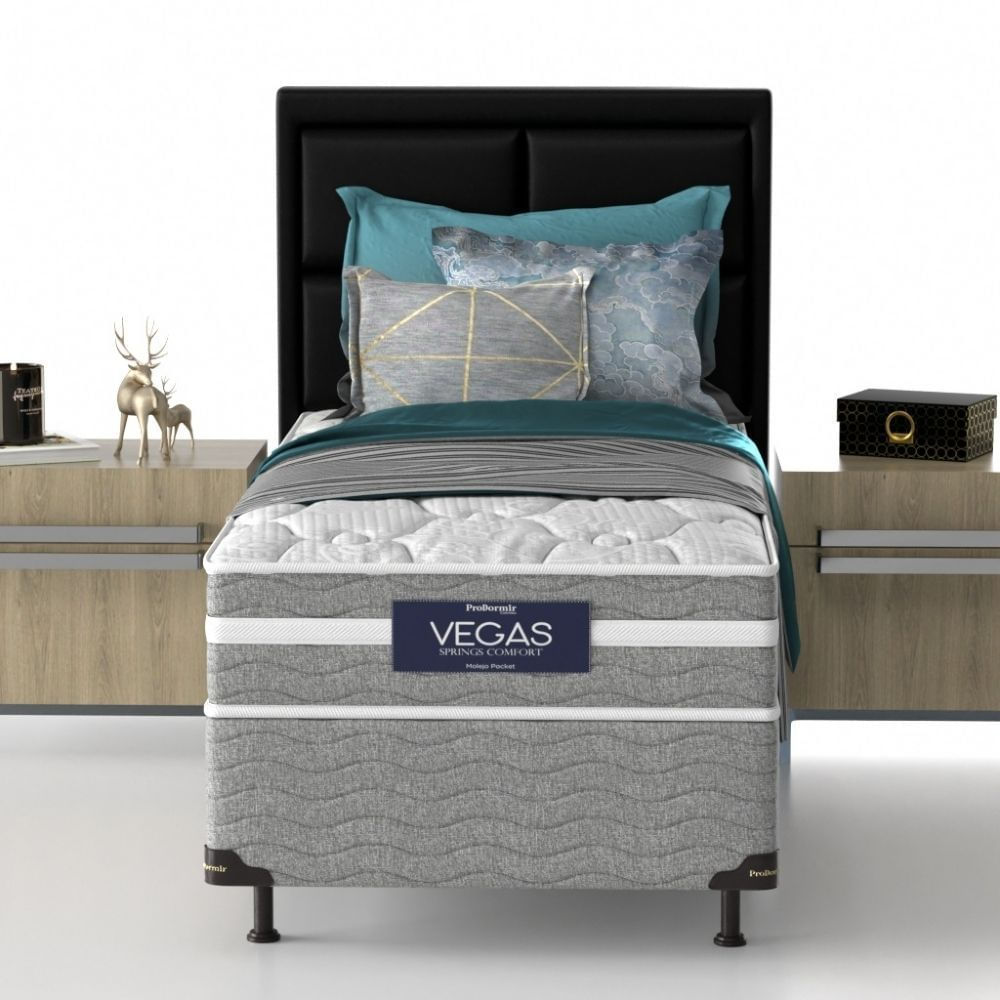 Conjunto Box Solteiro Mola Ensacada Prodormir Vegas Comfort (88x188x46cm)