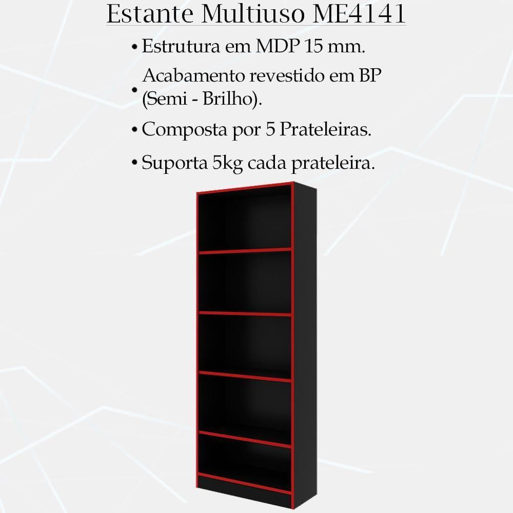 Conjunto Mesa E Armario Gamer Me4141 Me4161 Preto Vermelho Tecno Mobili Preto Vermelho