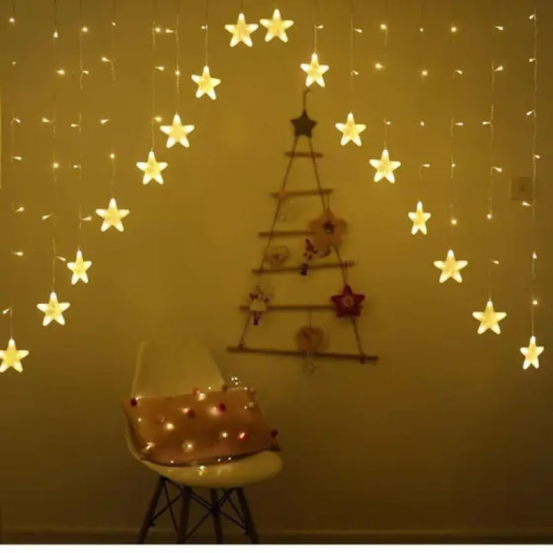 Cascata em V Estrela Natal 3 Metros 8 Funções 136 LEDs Branco Quente 220v