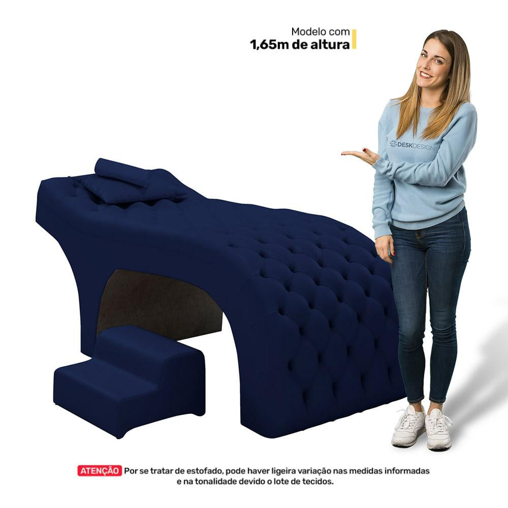 Maca Salão de Beleza Para Esteticista Charme e Puff Escada Estofada 190x80cm Suede - Desk Design Azul marinho