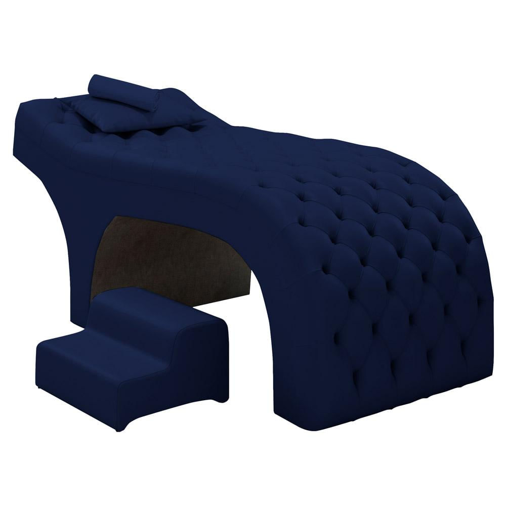 Maca Salão de Beleza Para Esteticista Charme e Puff Escada Estofada 190x80cm Suede - Desk Design Azul marinho