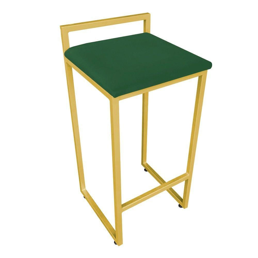 Banqueta Alta Lavínia Suede Verde Base Dourado