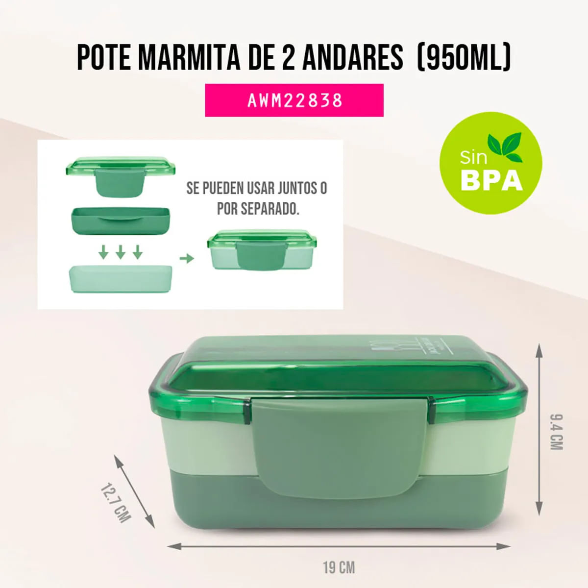 Marmita com 2 Níveis para 950ml Jacki Design Joy Ref.22838 Verde