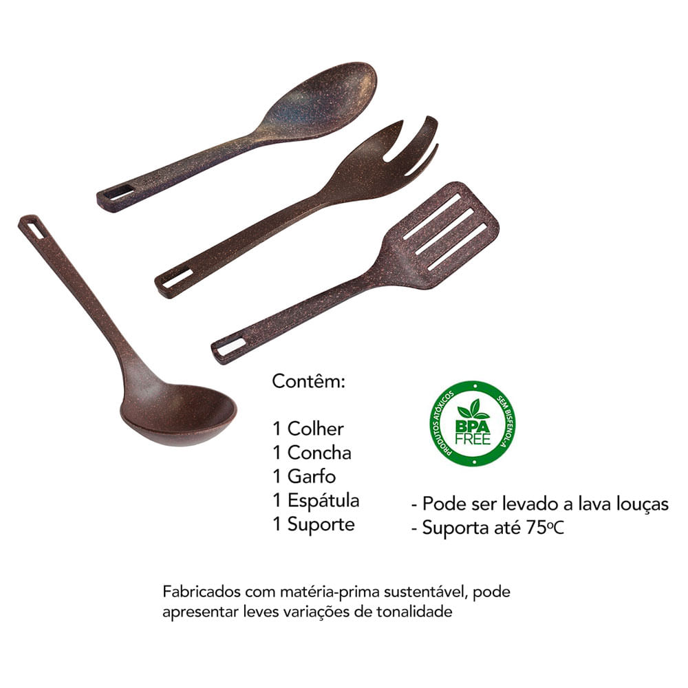 Concha Colher Espatula Utensílio Cozinha Suporte Marrom ECO 5un