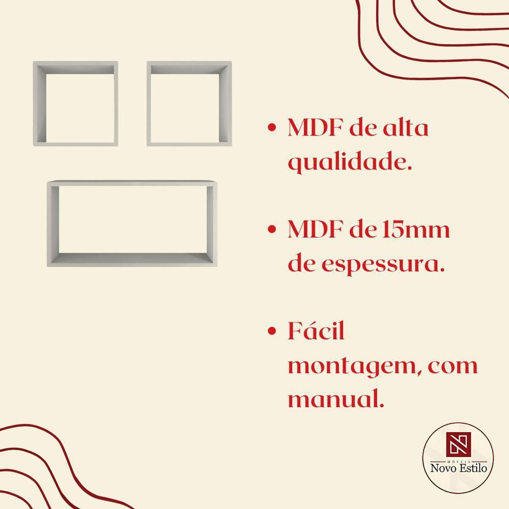 Kit Com 3 Nichos Decoração Para Quarto Branco Retangular