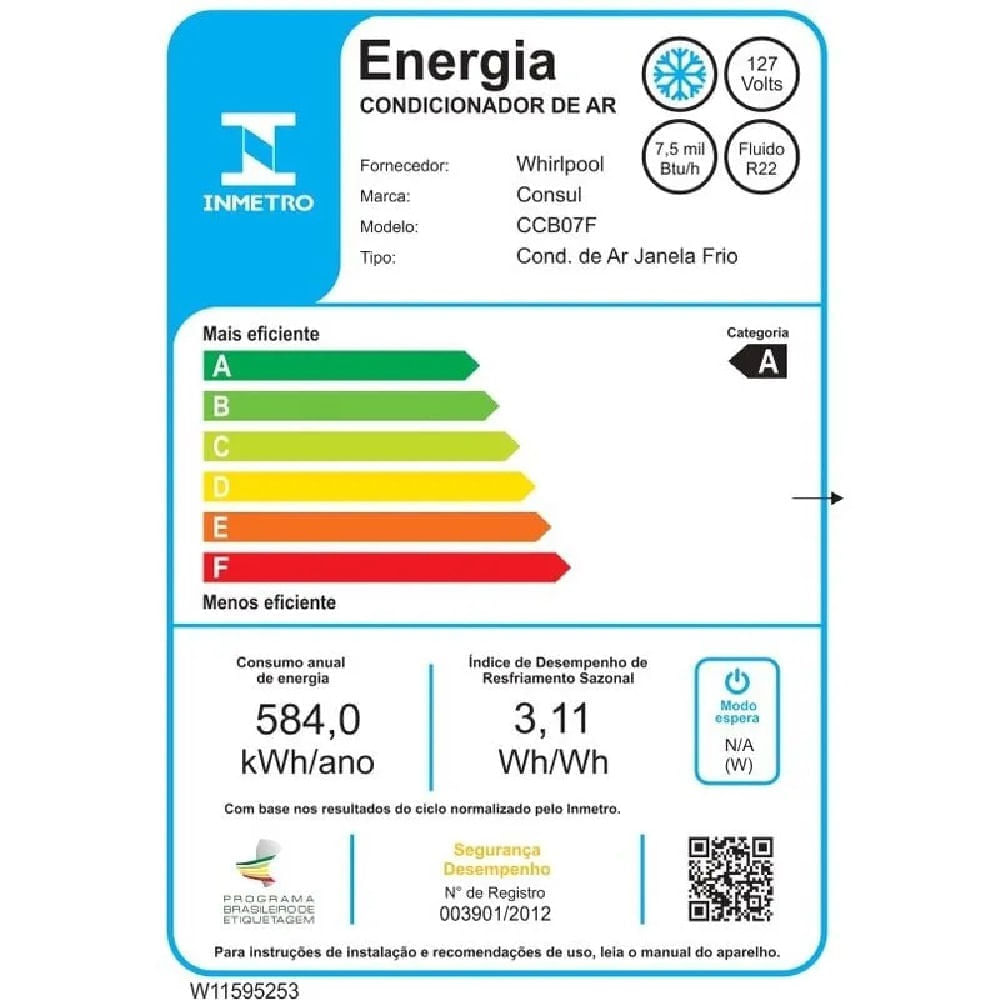 Ar Condicionado Janela Consul 7500 BTU/h Frio Mecânico CCB07FBANA – 127 Volts 127 Volts