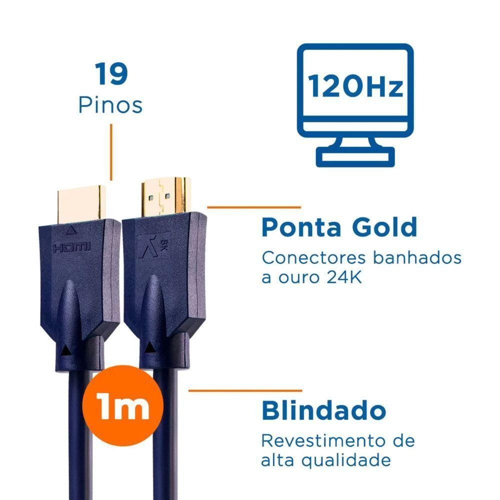 Cabo Hdmi Aquario 2.1 8k 3d 19 Pinos 1 Metro - 8k1