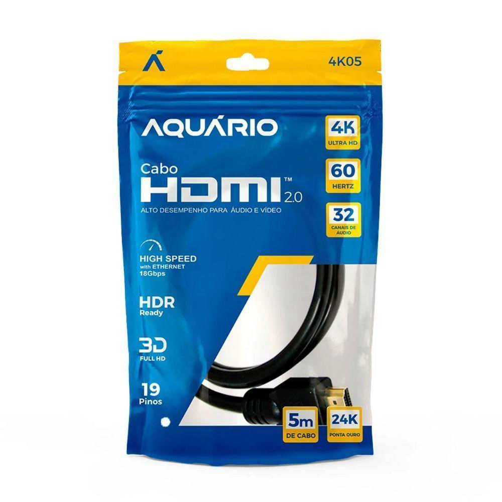 Cabo Hdmi Aquario 2.0 4k 3d 19 Pinos 5 Metros - 4k05