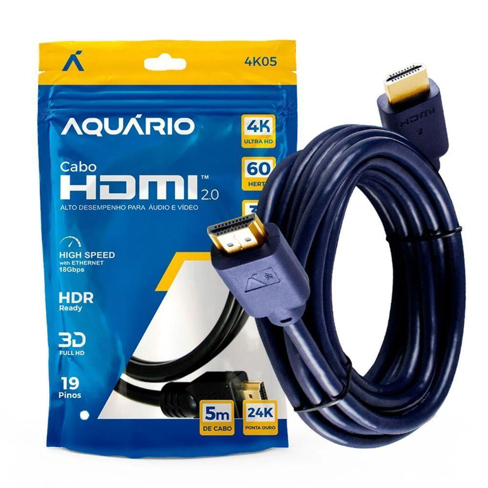 Cabo Hdmi Aquario 2.0 4k 3d 19 Pinos 5 Metros - 4k05