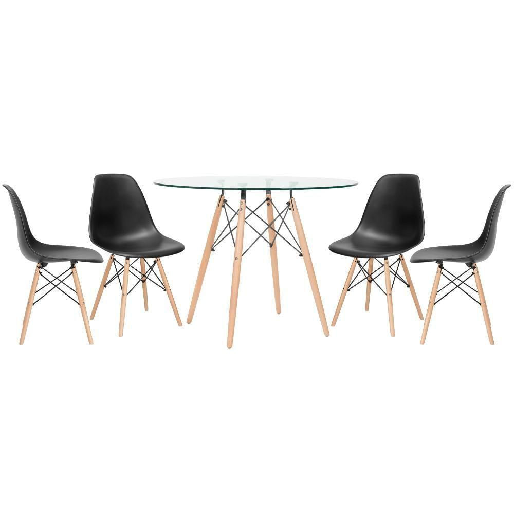 Mesa Redonda Eames 100cm + 4 Cadeiras Preto