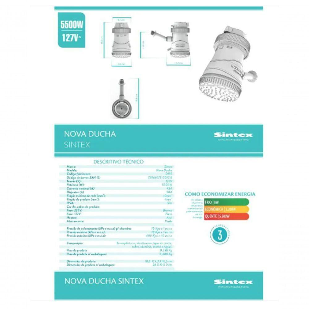 Ducha Elétrica Nova Ducha 3 Temperaturas 5500w 127v Sintex