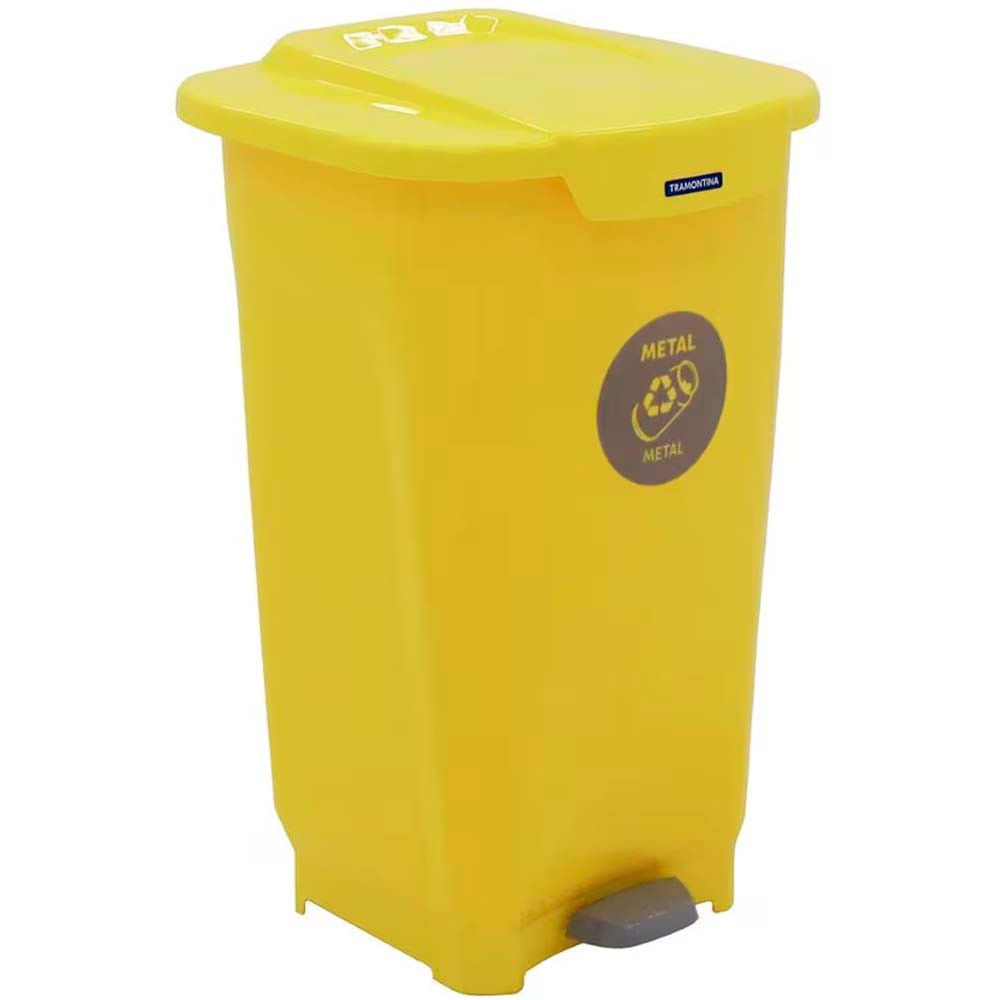 Lixeira para Coleta Seletiva com Pedal Tramontina T-Force em Polipropileno 50 L Amarelo