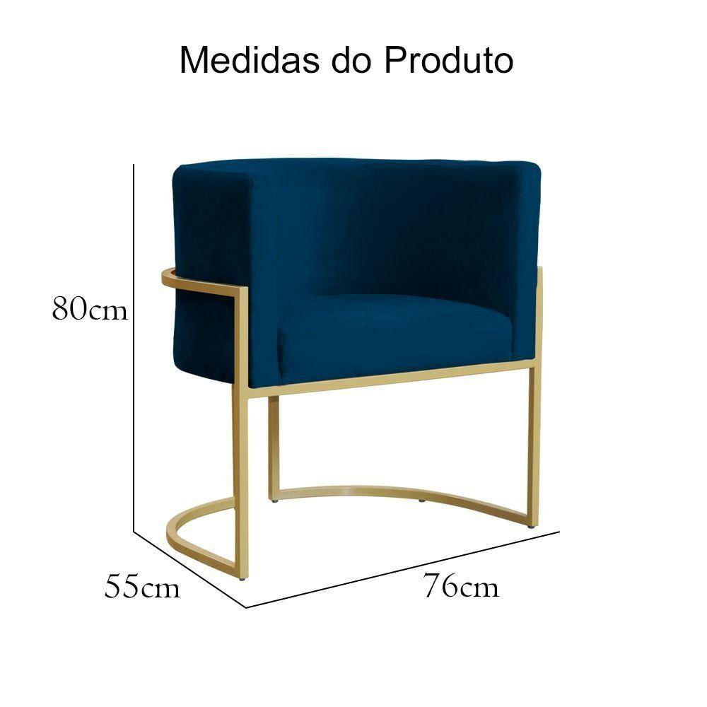 Poltrona Decorativa Dourada Base De Metalon 7decormoveis Veludo Azul Marinho