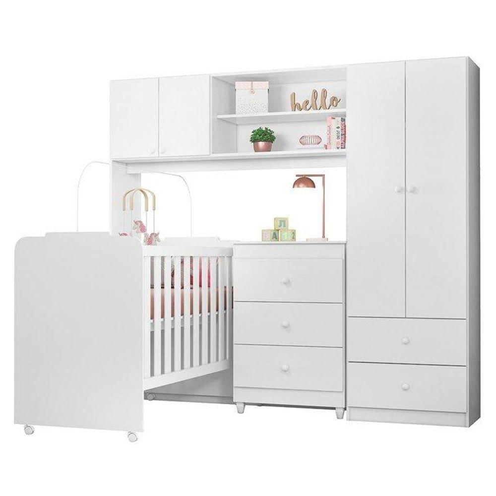 Quarto Infantil Sofhia Com Conjugado E Cômoda Ternura E Berço Amore Cor Branco - Peternella