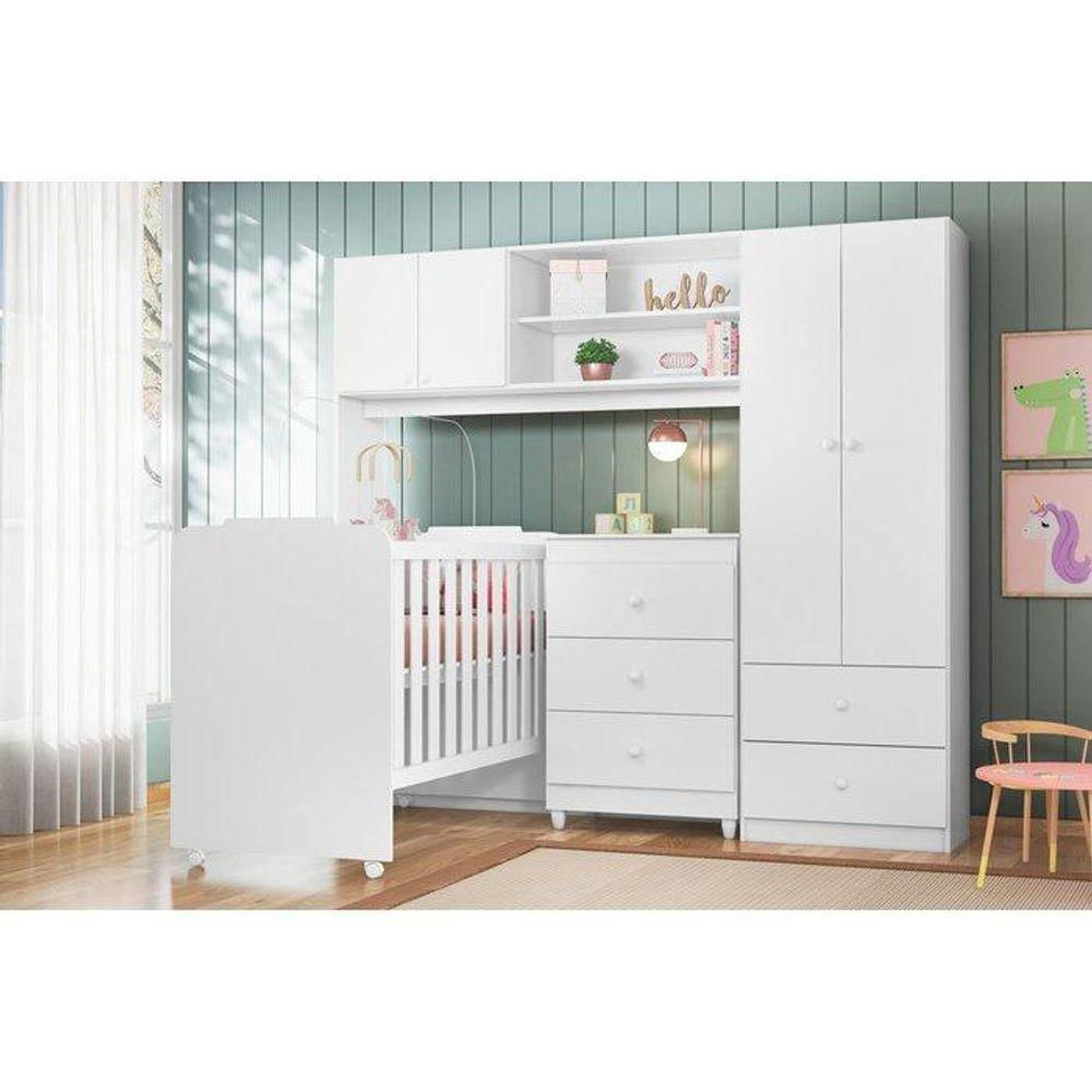 Quarto Infantil Sofhia Com Conjugado E Cômoda Ternura E Berço Amore Cor Branco - Peternella