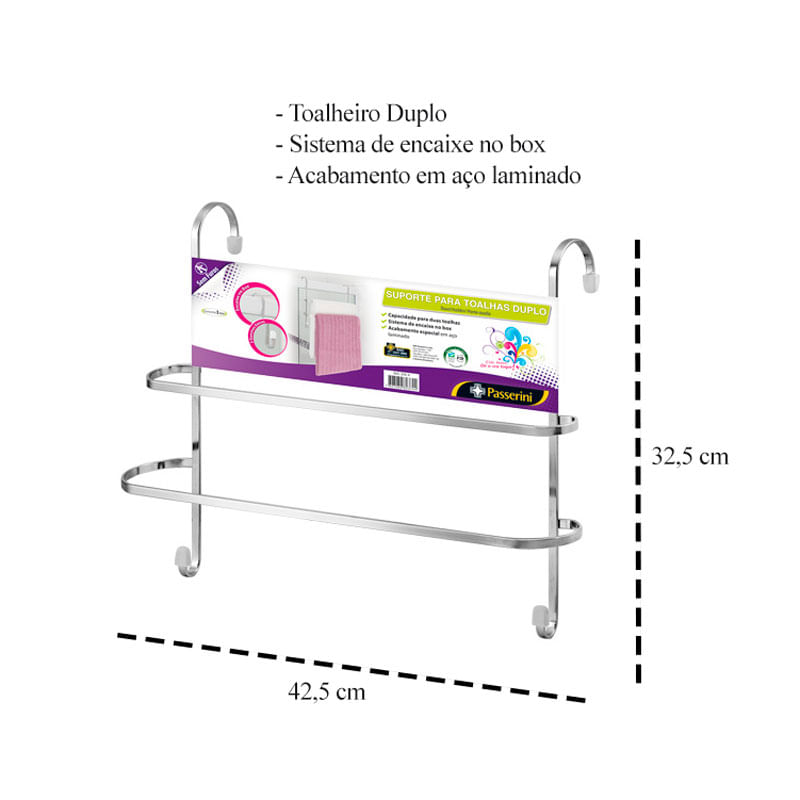Porta Toalha Duplo Toalheiro Gancho para Box Sem Furos