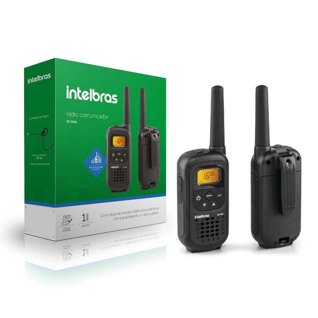 Radio Comunicador Intelbras RC 4002 Walkie Talkie Profissional 26 Canais 121 Subcanais FRS/GMRS Longo Alcance 20Km Display Luminoso