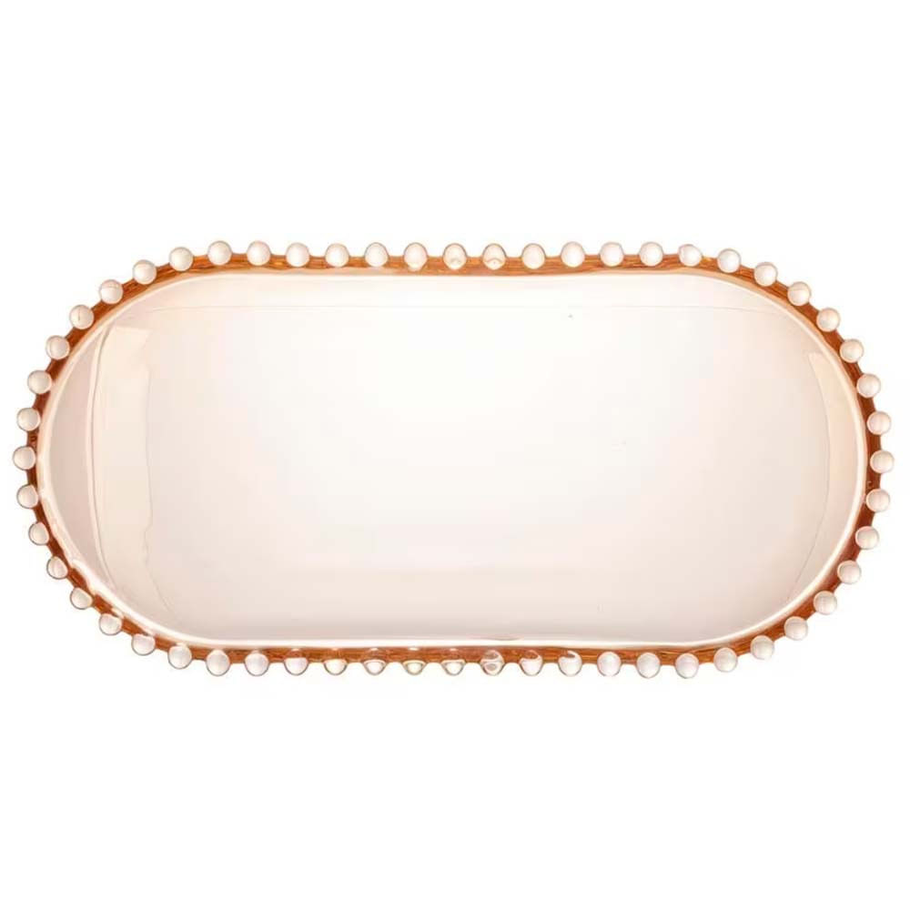 Travessa Oval Pearl em Cristal 15 x 30 cm Wolff Ambar