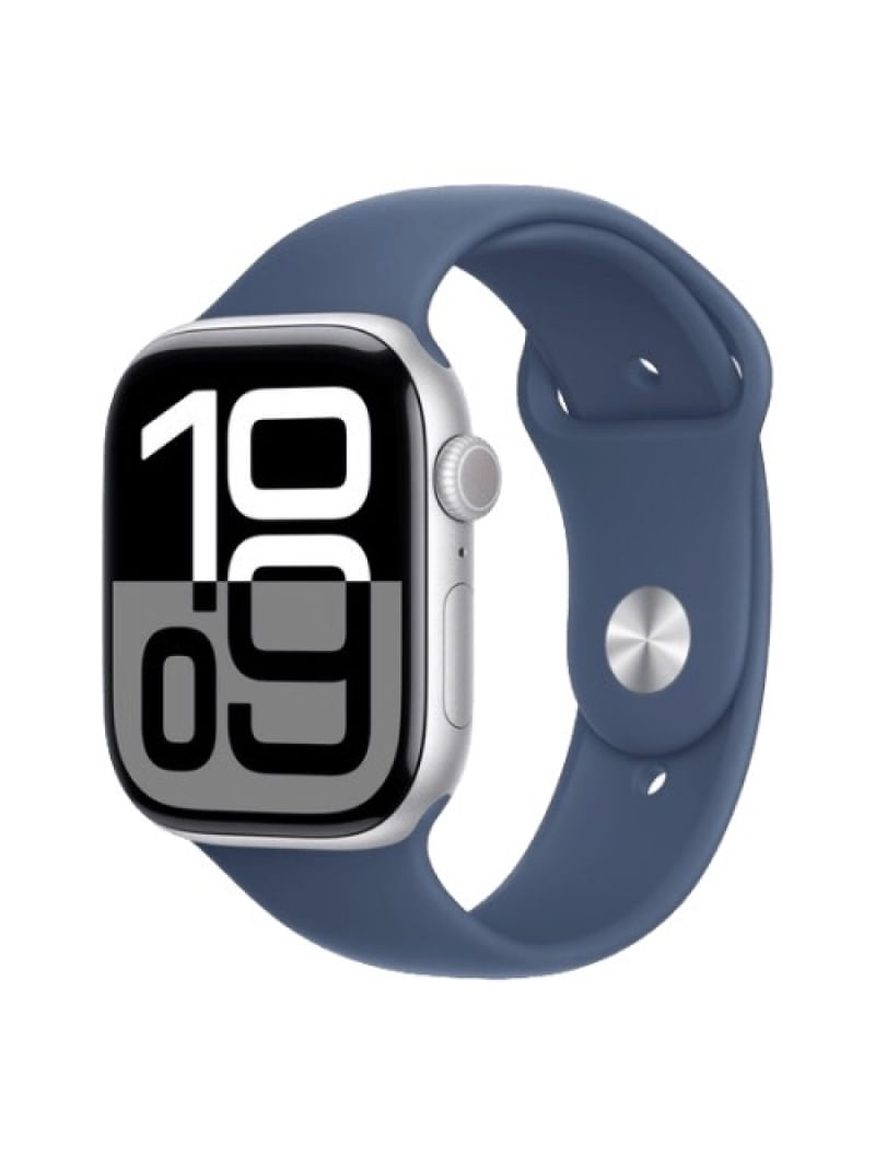 Apple Watch Series 10 (GPS 42 mm) Caixa Prateada em Alumínio com Pulseira Esportiva Azul (Denim)