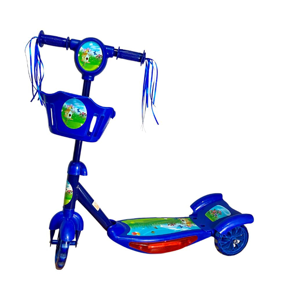 - Patinete Scooter Infantil Musical Azul Com Cestinha 3 Rodas Freio Com Luzes - Toy King