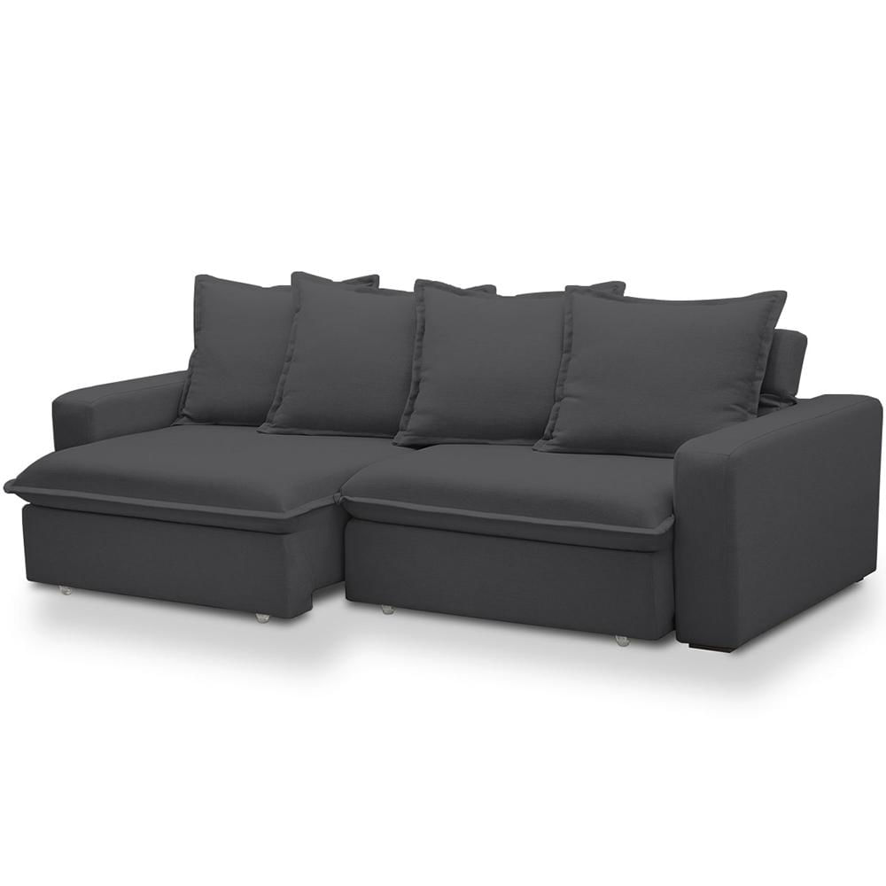 Sofá Retrátil Reclinável Para Sala de Estar Living 235cm Vêneto F04 Bouclê Grafite - Lyam Decor