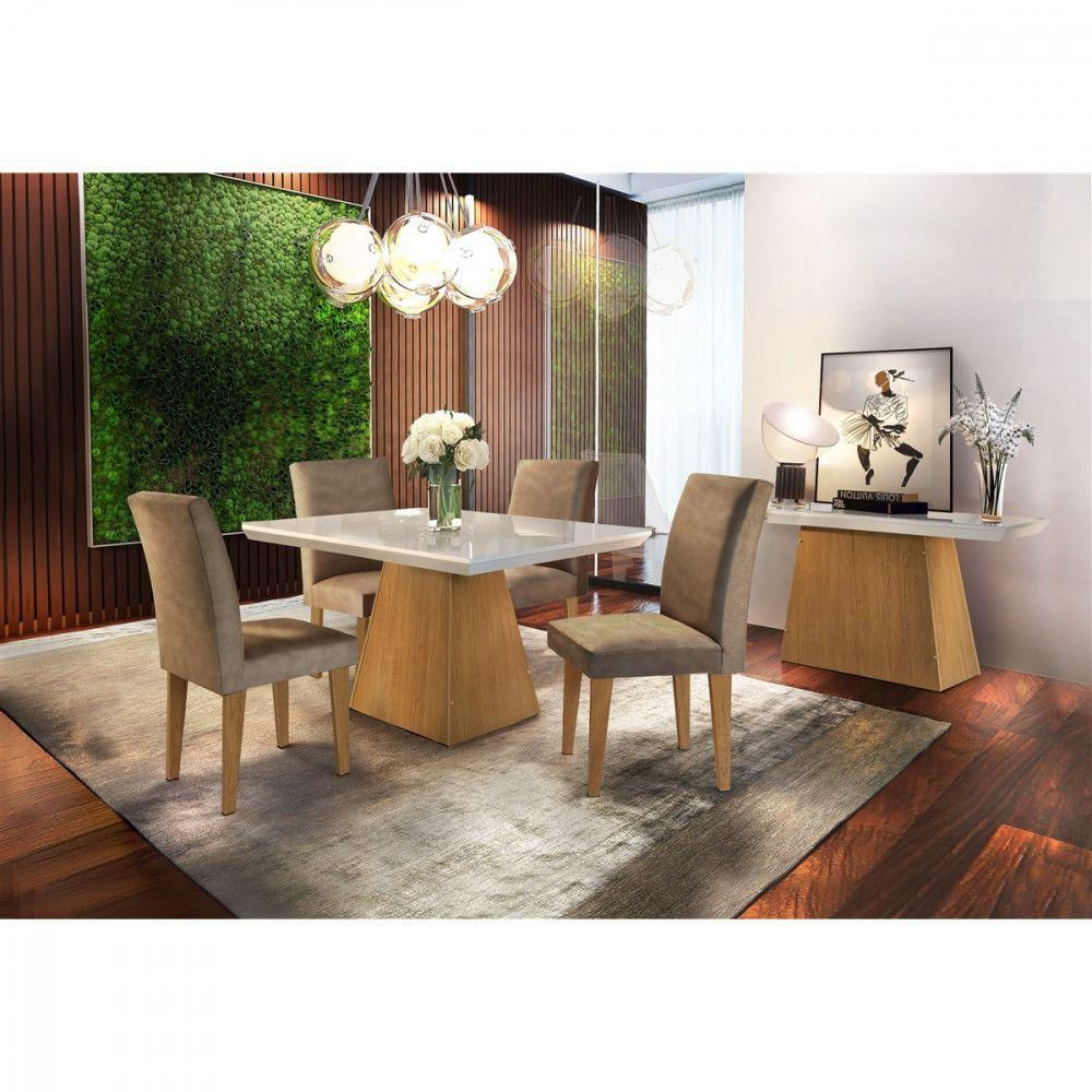 Conjunto Sala De Jantar Luna 120 Mdf Com 4 Cadeiras