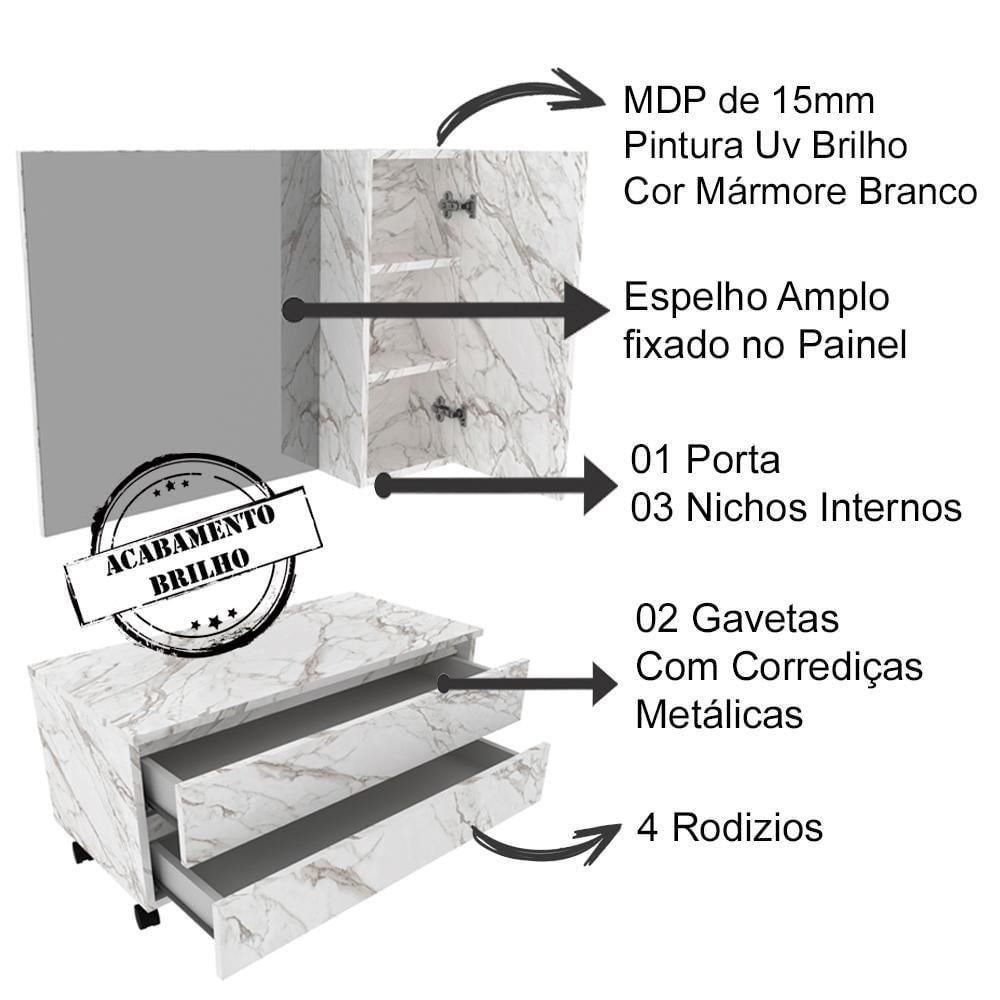 Conjunto Para Banheiro Armarios Com Cuba Bn1 Marmore Branco