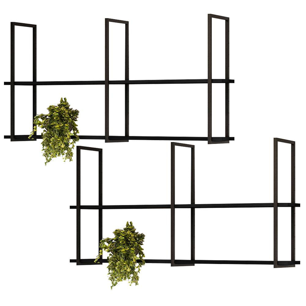 Kit 02 Prateleiras Decorativas Industrial Multiuso 135cm Design D01 Preto - Lyam Decor