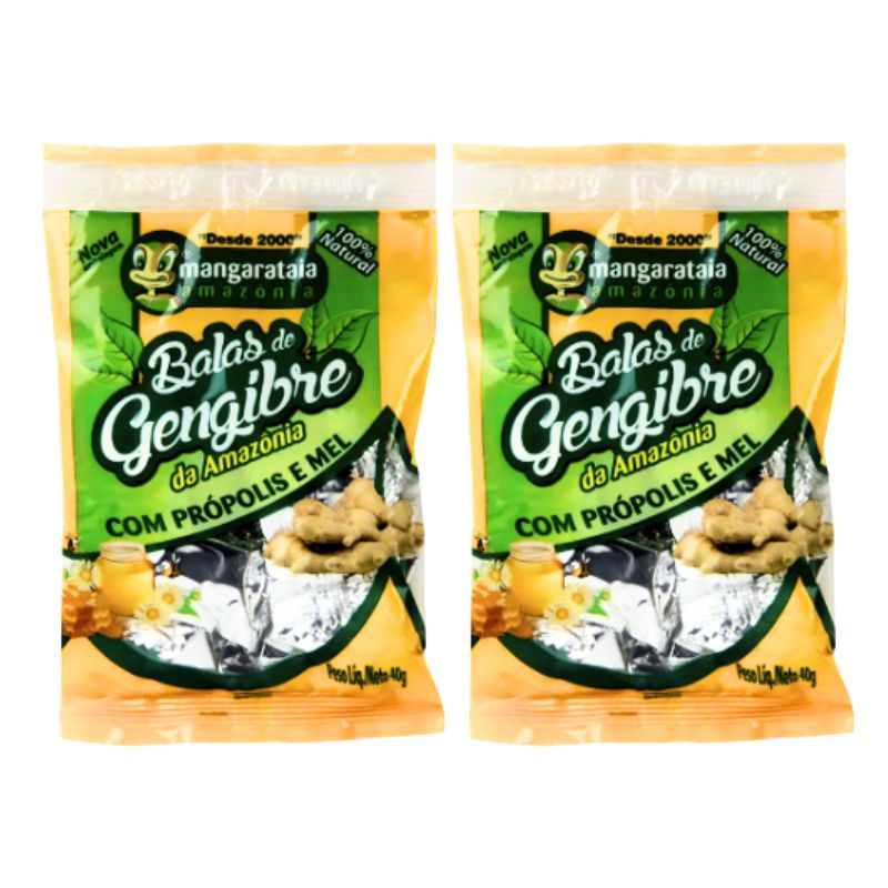 Balas de Gengibre da Amazônia com Própolis e Mel  - 2 pacotes de 40 g - 100% natural