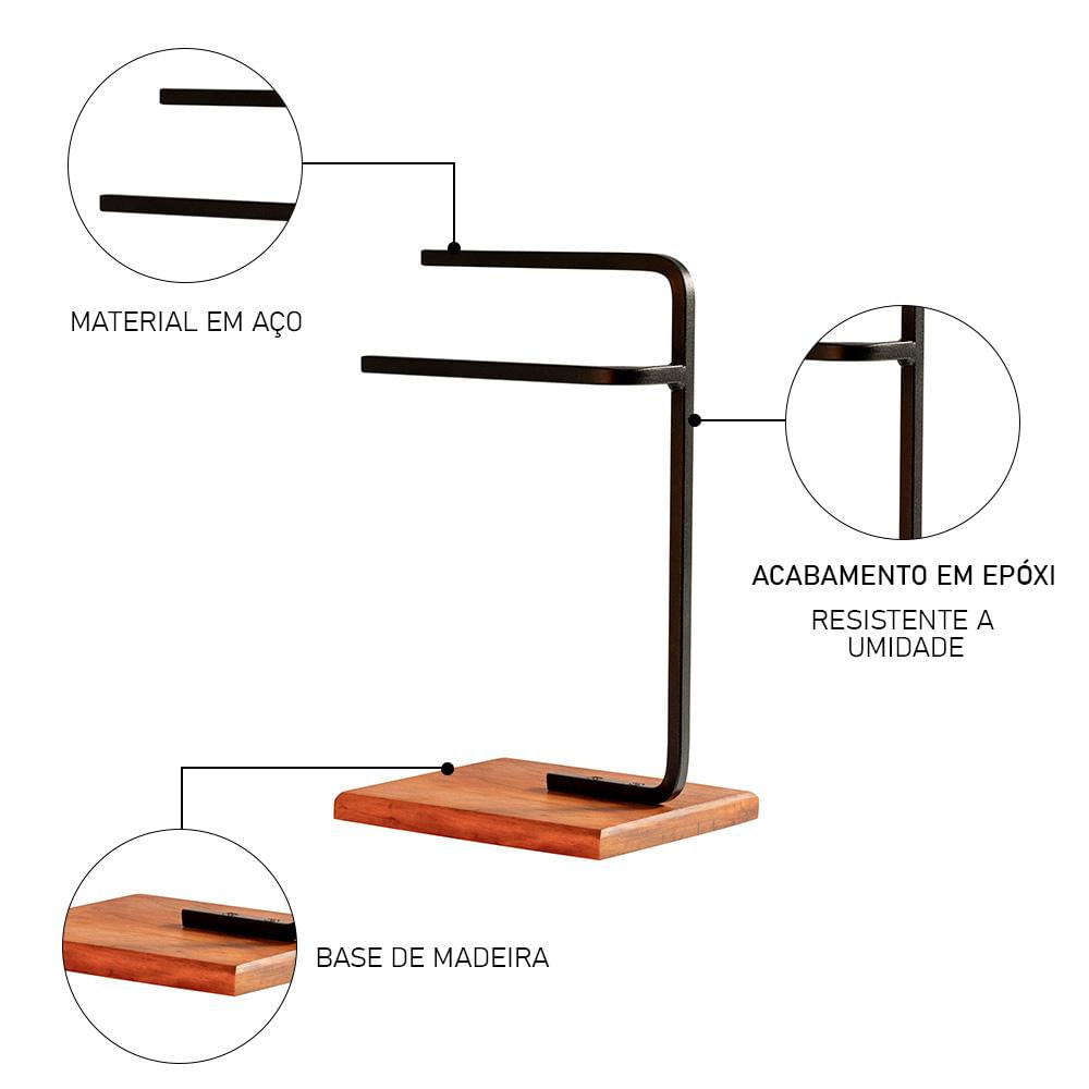 Porta Toalha de Rosto Para Pia Glam Base de Madeira D09 Preto - Mpozenato