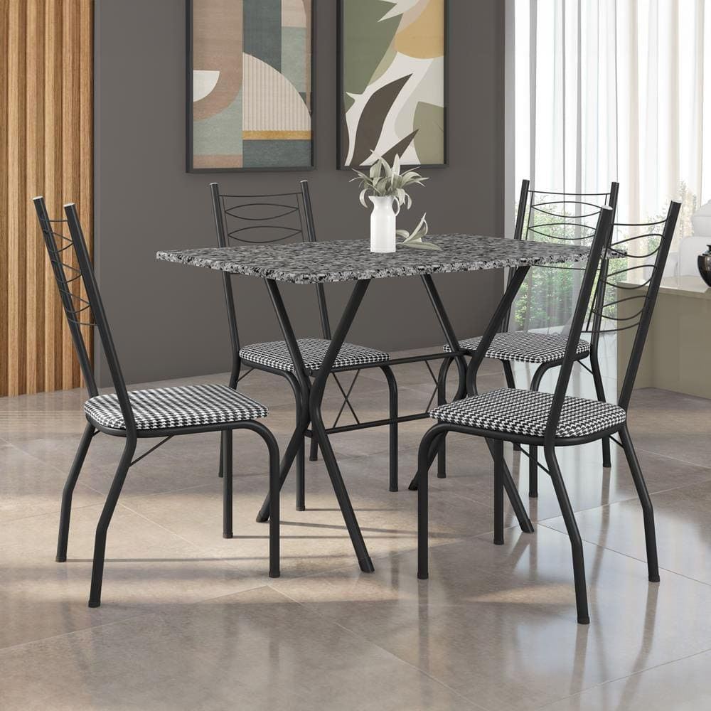 Mesa Retangular Fabone Miami com 4 Cadeiras Estofadas Preto