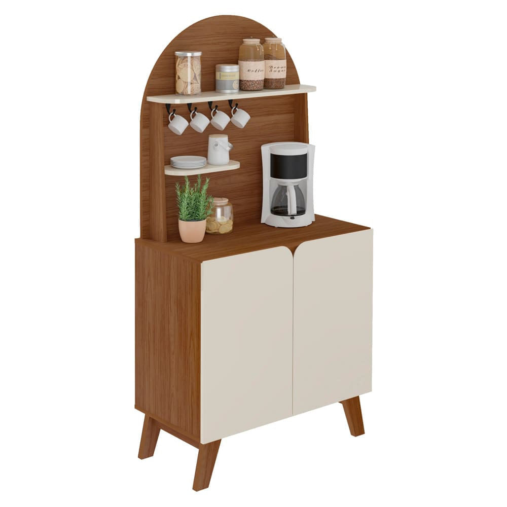 Cantinho do Café Artely Viena com 2 portas e 3 prateleiras 80cm de largura Cedro com Off White