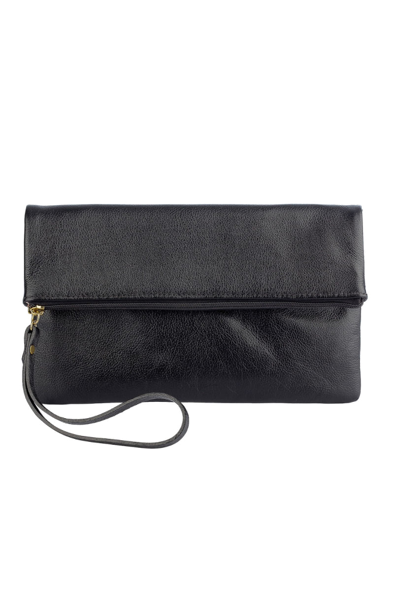 Clutch de couro liso Nikki Preto