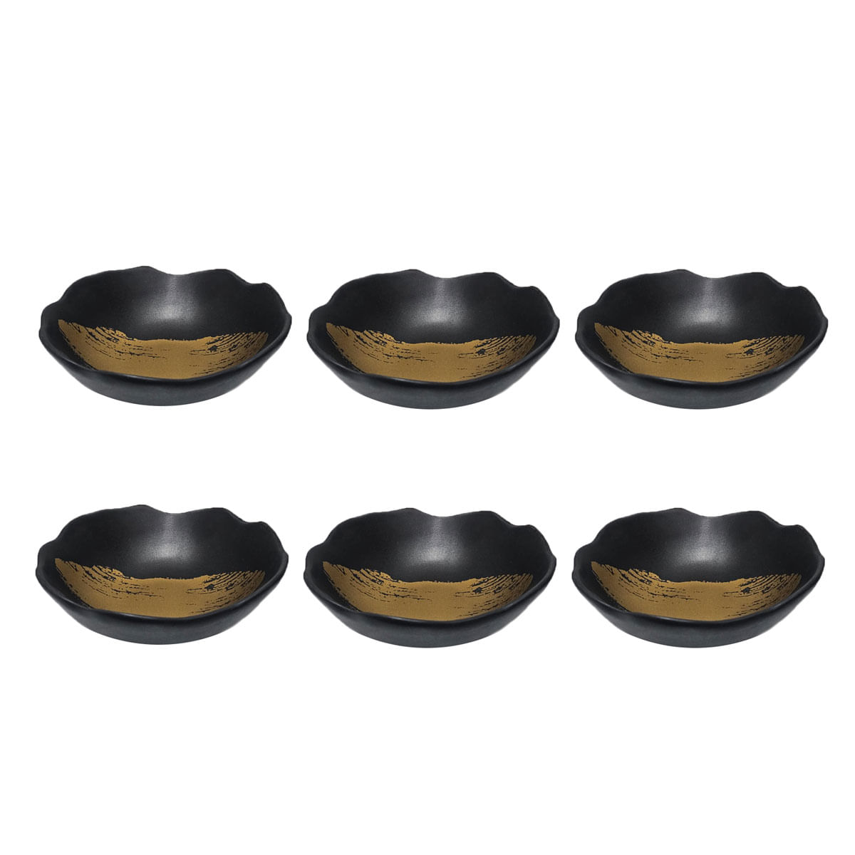 Tigela Bowl Preto Dourado Ceramica Fosco Stone Gold 6un