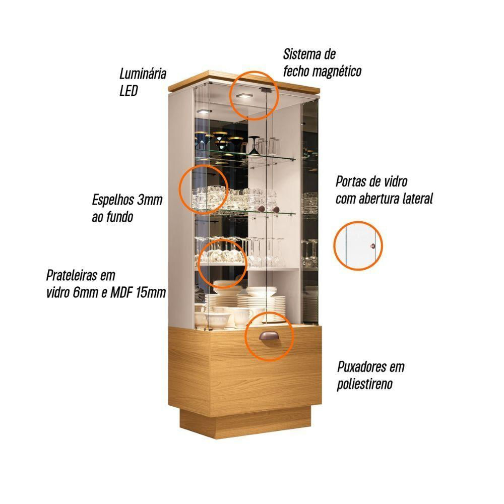 Cristaleira Hb Móveis Aura 2 Portas De Vidro 1 Gaveta Cinamomo-off White