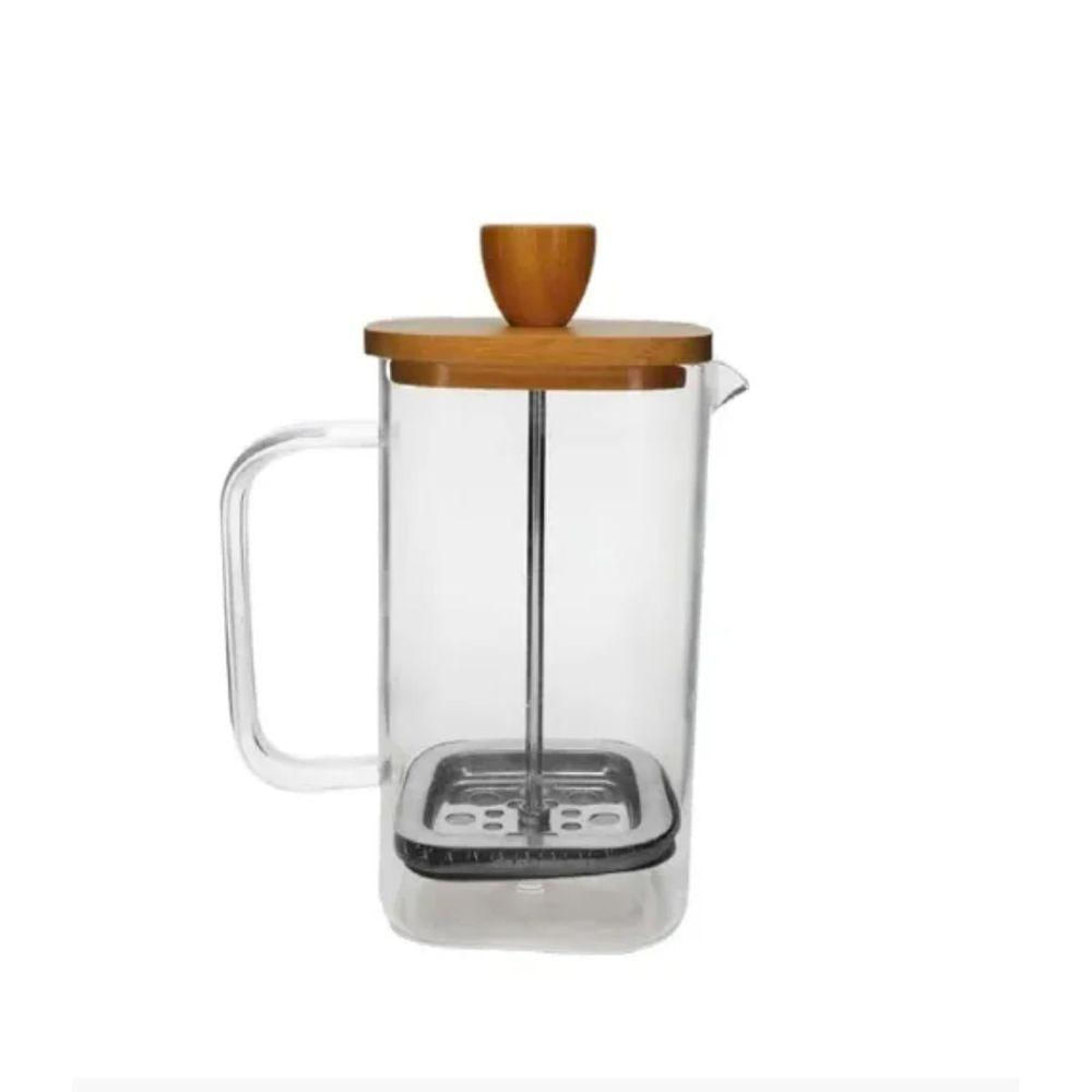Cafeteira Prensa Francesa Quadrada Com Tampa Bambu 350ml