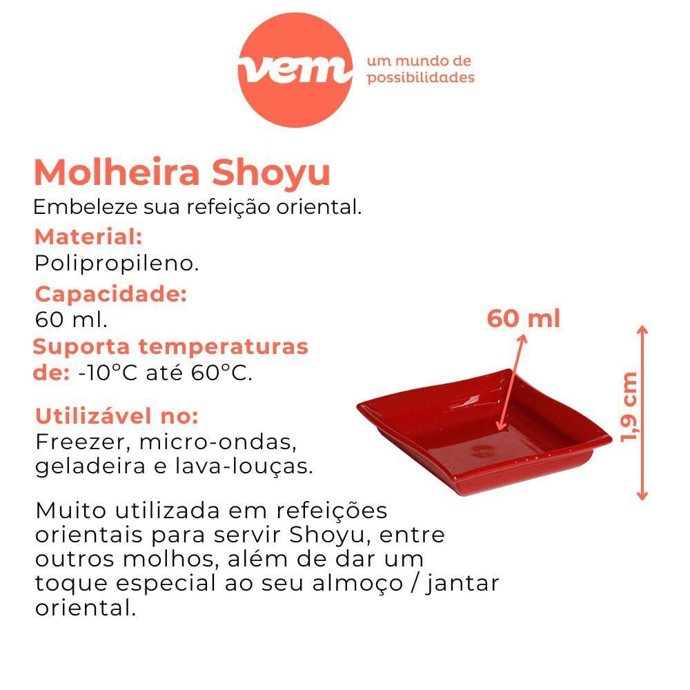 Molheira Shoyu Quadrada 60ml Vermelha Em Polipropileno Linha Tropical Vem