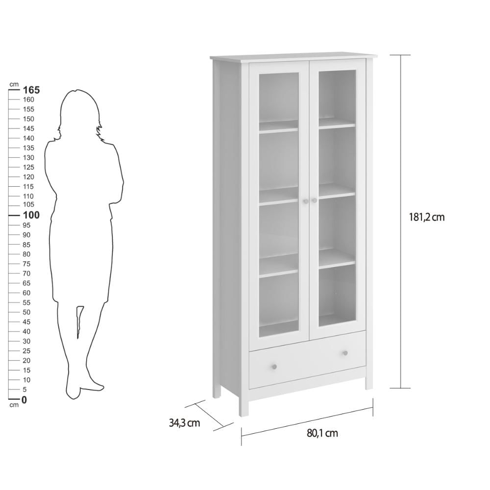 Cristaleira c iluminação 2 Portas 1 Gaveta Ditália E-954 Branco